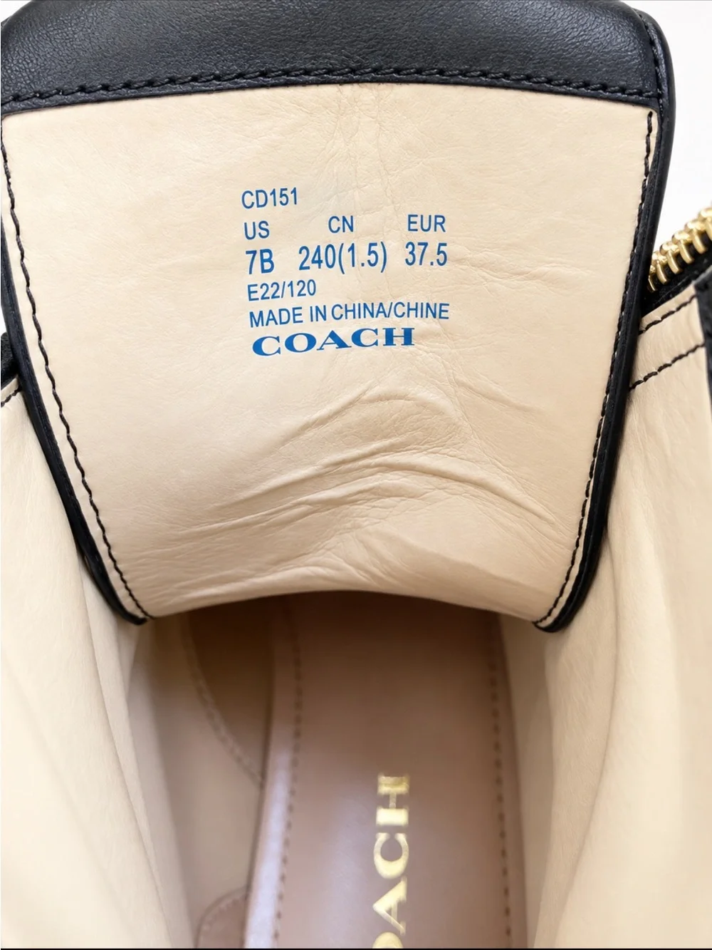 Coach Liza Black Leather Zip-Front Block Heel Ankle Boot with Heavy Chunky Sole